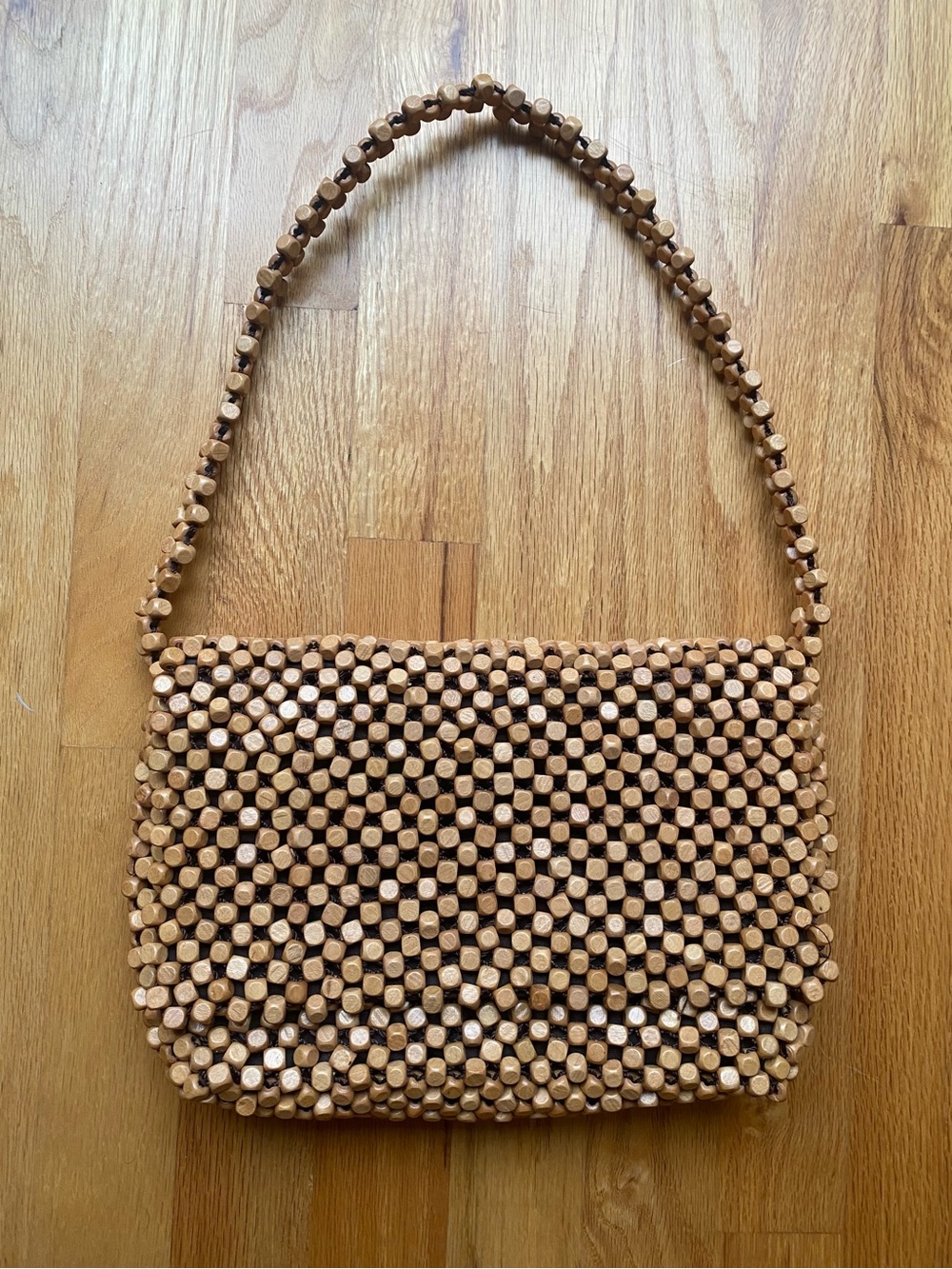 Handcrafted Beaded Shoulder Bag in Natural Brown